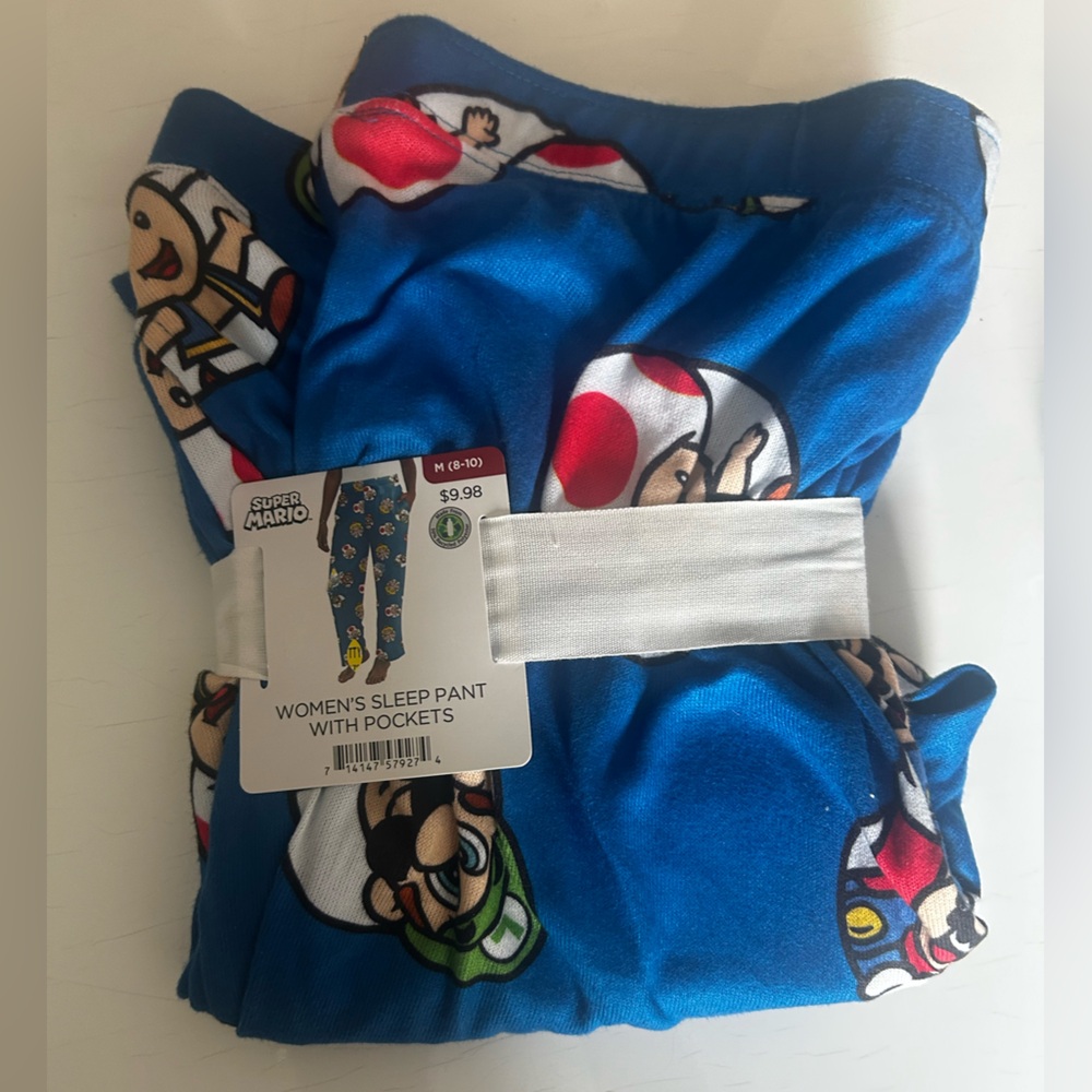 ⭐️ NEW Nintendo Blue Super Mario Women’s Medium Pajama Sleep Pants - Picture 2 of 3